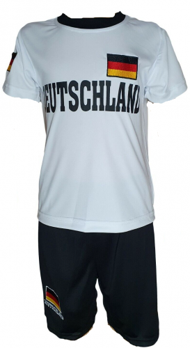 Kinder Fussball Fan Set Deutschland Trikot Shorts 74-158 WM EM Weiß Schwarz