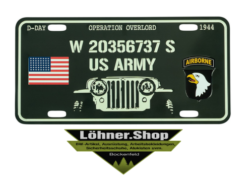 Nummernschild Blechschild D-Day1944 Willys Jeep US Army Airbone Dekoration 9008