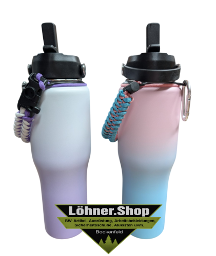 Edelstahl Trinkflasche Isolierflasche 950ml Paracord Griff Karabiner Flasche