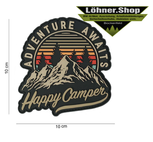 3D Patch PVC Gummi Aufnäher Abzeichen inkl. Gegenstück Happy Camper 13061