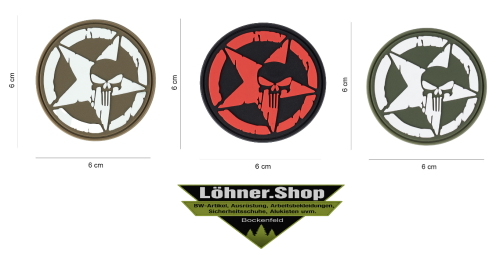 3D Patch PVC Gummi Aufnäher Abzeichen Punisher Allied Star Totenkopf