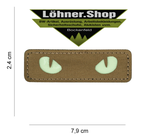 Patch Cat Eyes Katzen Augen Aufnäher Abzeichen Klett leuchtet im Dunkeln 15002