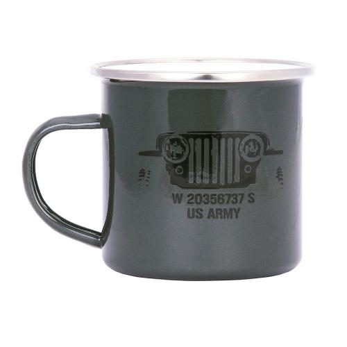 Preview: US Army Willys Jeep Tasse Becher emalliert Geschenkidee Motiv Emailletasse Neu