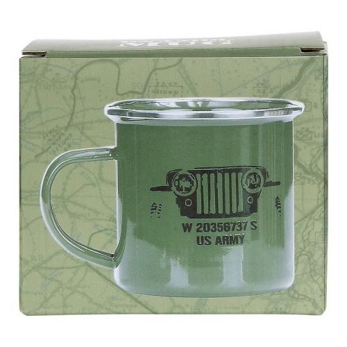 Preview: US Army Willys Jeep Tasse Becher emalliert Geschenkidee Motiv Emailletasse Neu