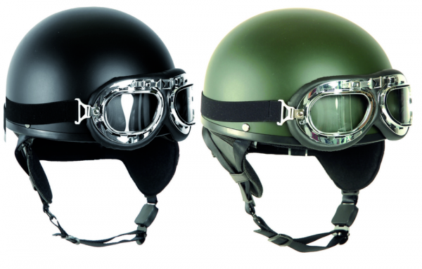 Motorradhelm Helm Chopperhelm Halbschale mit Brille u. Nackenschutz Bike Miltec