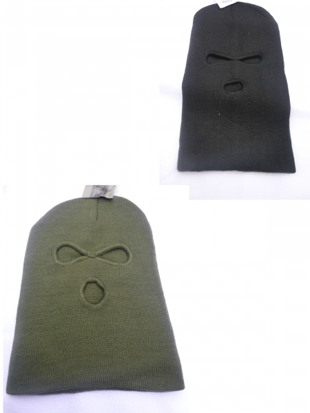 Kopfhaube Sturmhaube Balaclava 3-Loch neu oliv schwarz feinstrick Mütze Haube