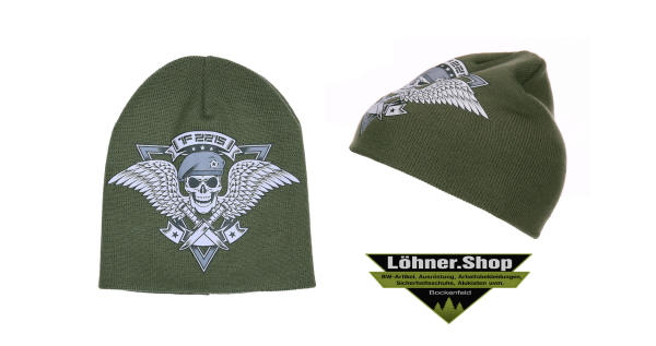 Beanie Skull & Wings Strickmütze Mütze Totenkopf Biker Wintermütze Neu