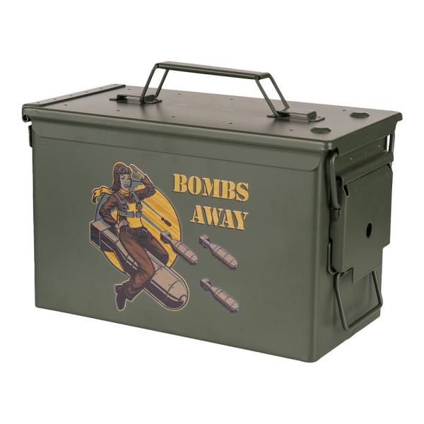 Munitionskiste Bombs Away Munikiste Ammo Box US Cal.50 Nato Metallkiste Box Transport